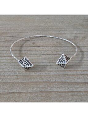 Bomb Party Silver Tone Black Pave Rhinestone Pyramid Open Cuff Bracelet